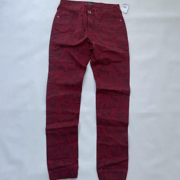 G By Guess Men’s Slim Jogger Twill Pants Red Paisley Print Size 31 - Picture 2 of 12